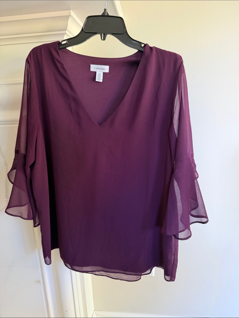 Calvin Klein Deep Plum V-Neck Chiffon Blouse